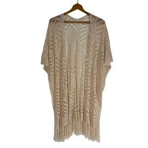 Crotchet Shawl Fringe Bottom Beige One Size